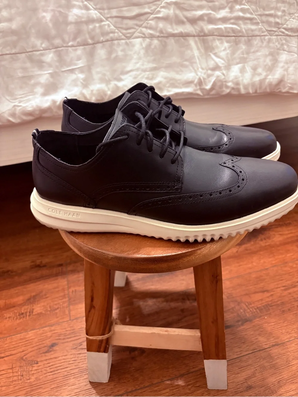Cole Haan Black Leather Wingtip Derby with White Sole